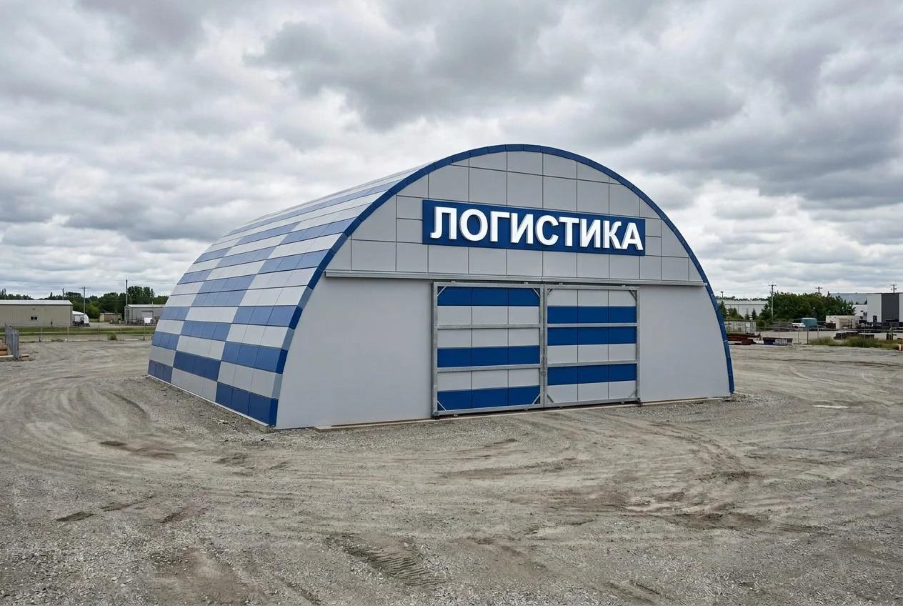 Фасад ангара — фасад, AI-визуализация по фото