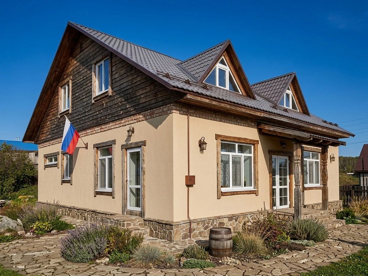 Дизайн фасада в стиле Деревенский — фото фасада от нейросети AI Facade
