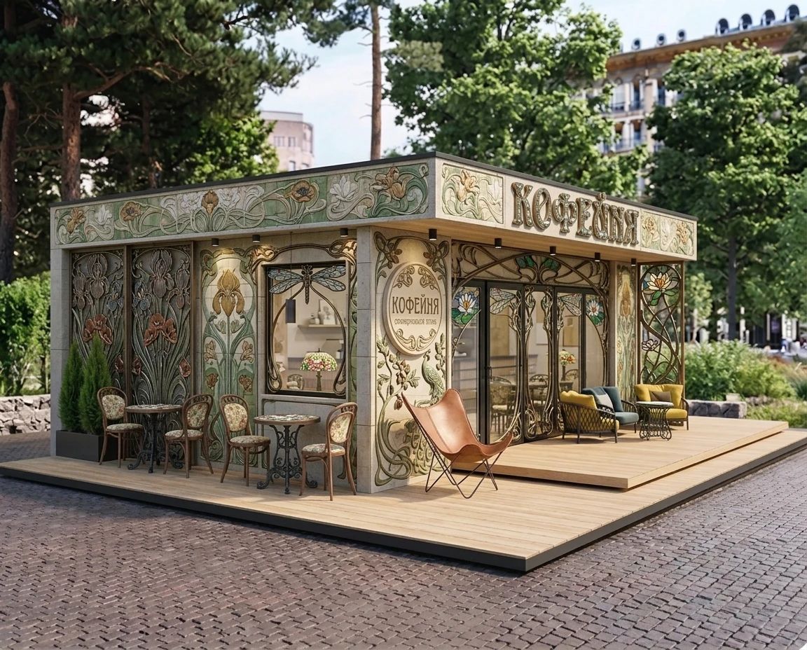 Дизайн фасада в стиле Модерн (ар-нуво) — фото от нейросети AI Facade
