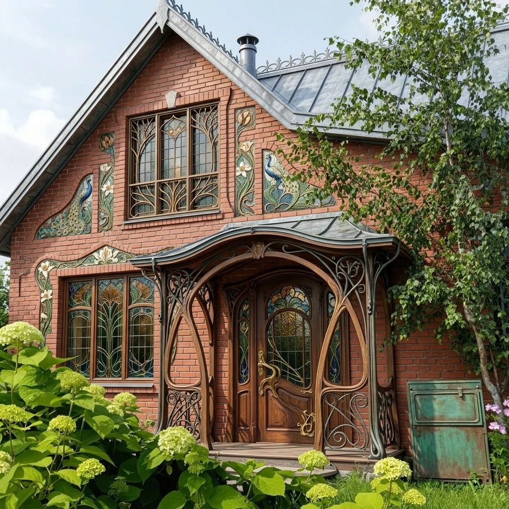 Дизайн фасада в стиле Модерн (ар-нуво) — фото от нейросети AI Facade
