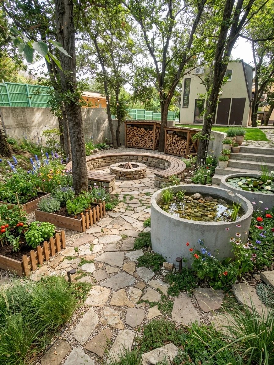 Ландшафтный дизайн в стиле Деревенский — Участок от нейросети AI Facade