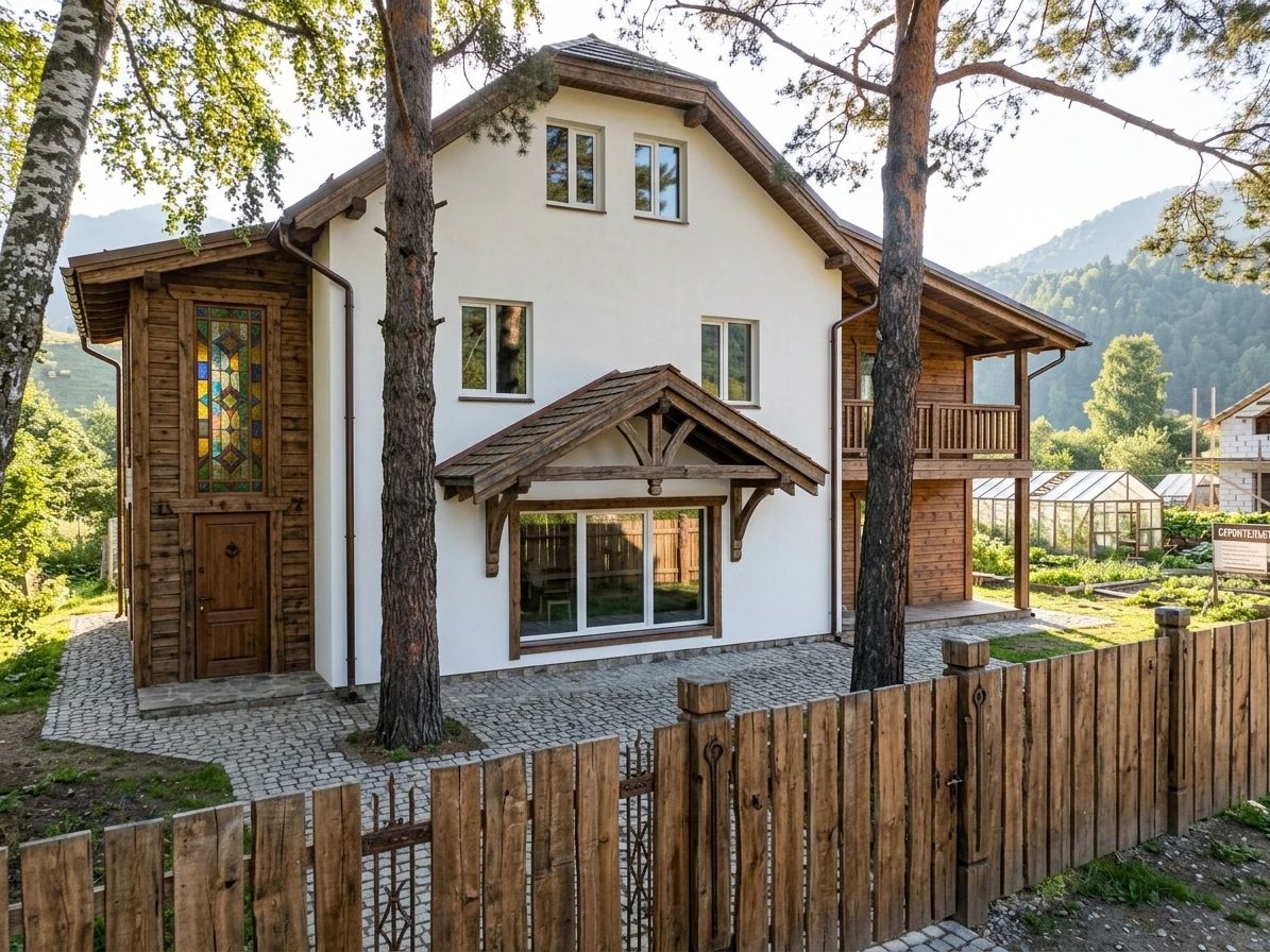 Дизайн фасада в стиле Деревенский — фото фасада от нейросети AI Facade