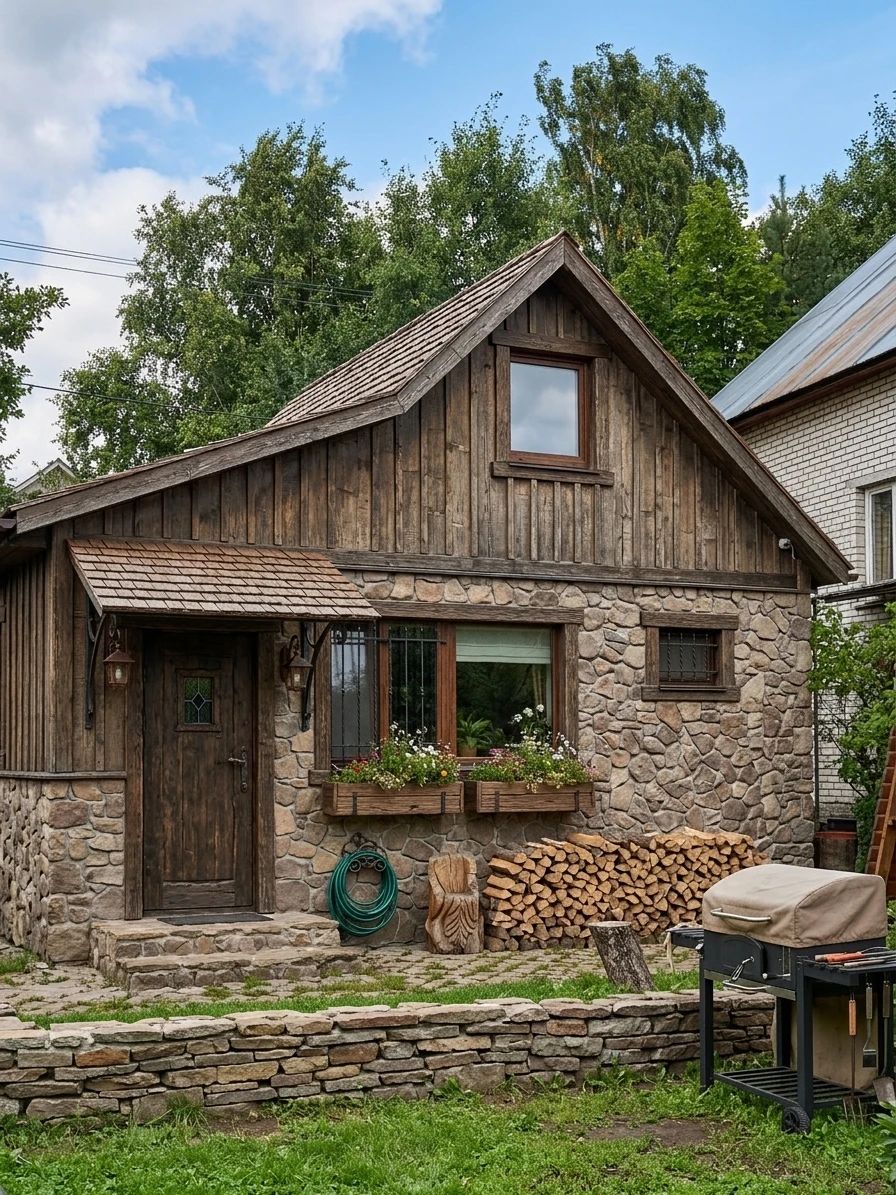 Дизайн фасада в стиле Деревенский — фото фасада от нейросети AI Facade