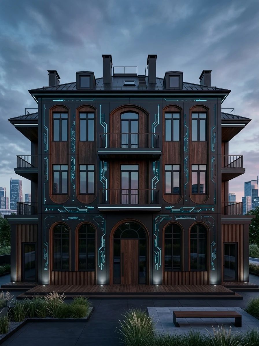 Дизайн фасада в стиле Блэктек — Фасад от нейросети AI Facade
