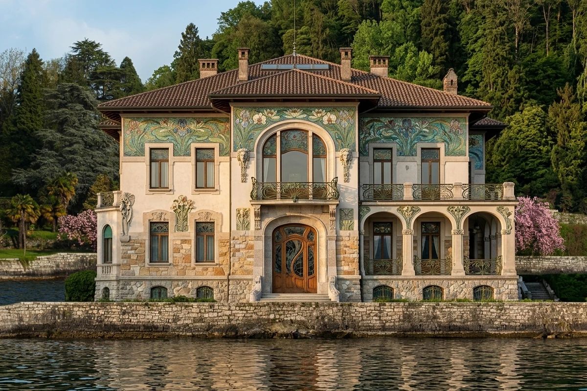 Дизайн фасада в стиле Модерн (ар-нуво) — фото от нейросети AI Facade