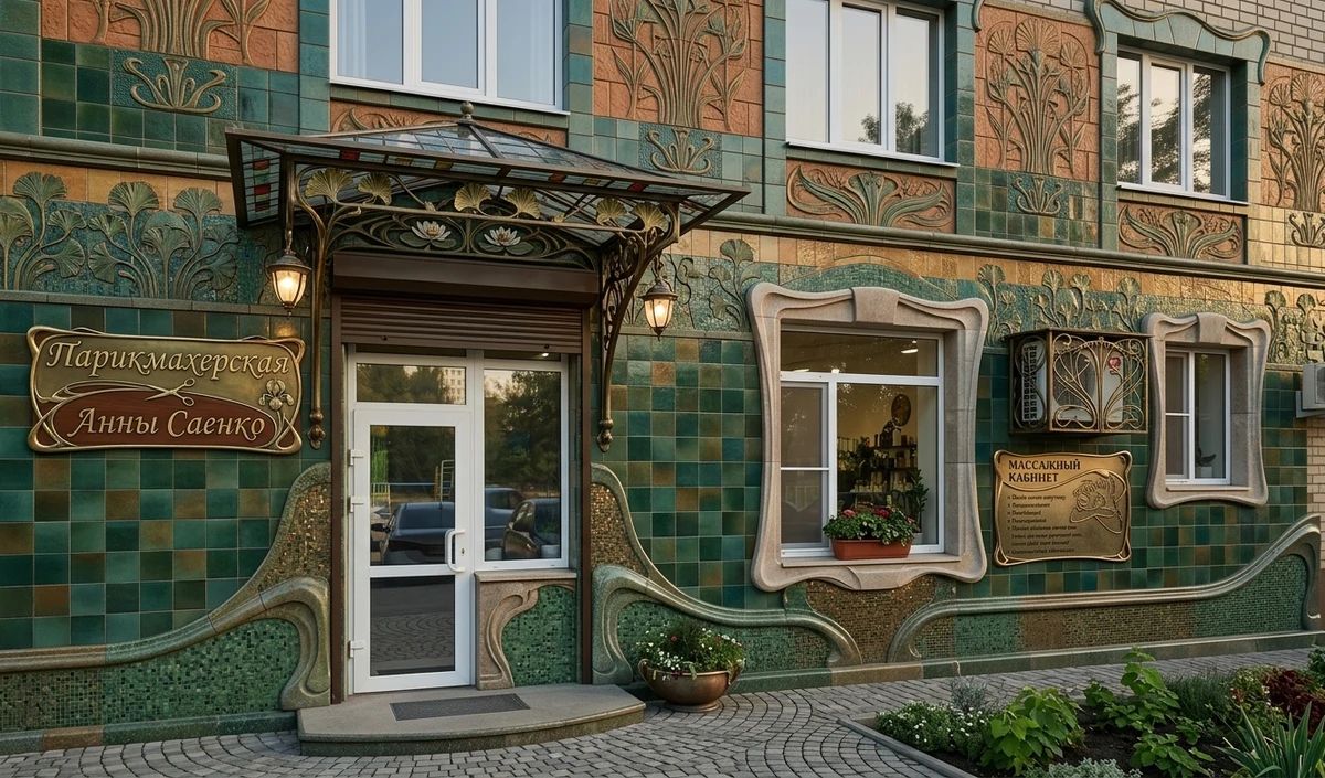 Дизайн фасада в стиле Модерн (ар-нуво) — фото от нейросети AI Facade