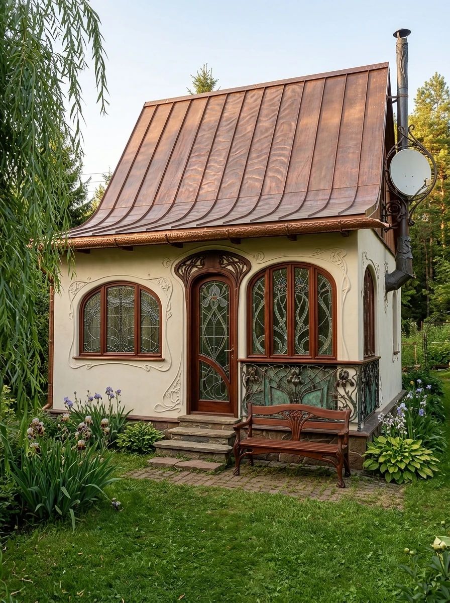 Дизайн фасада в стиле Модерн (ар-нуво) — фото от нейросети AI Facade