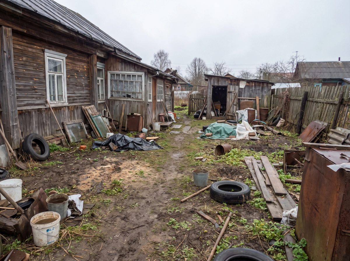 задний двор без зонирования до планировки — грунт и хаос