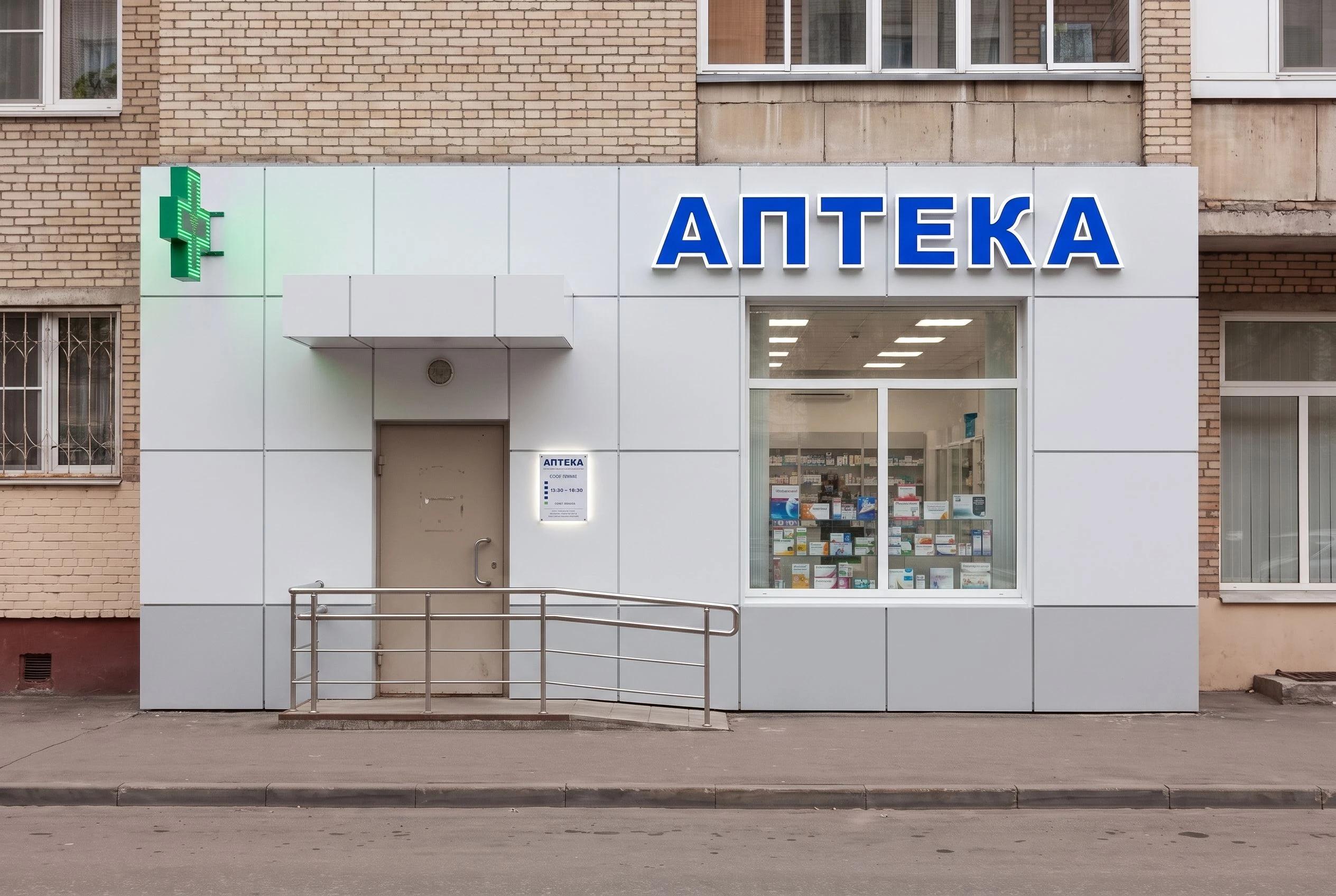 Фасад аптеки Фасад аптеки — фасад, AI-визуализация по фото