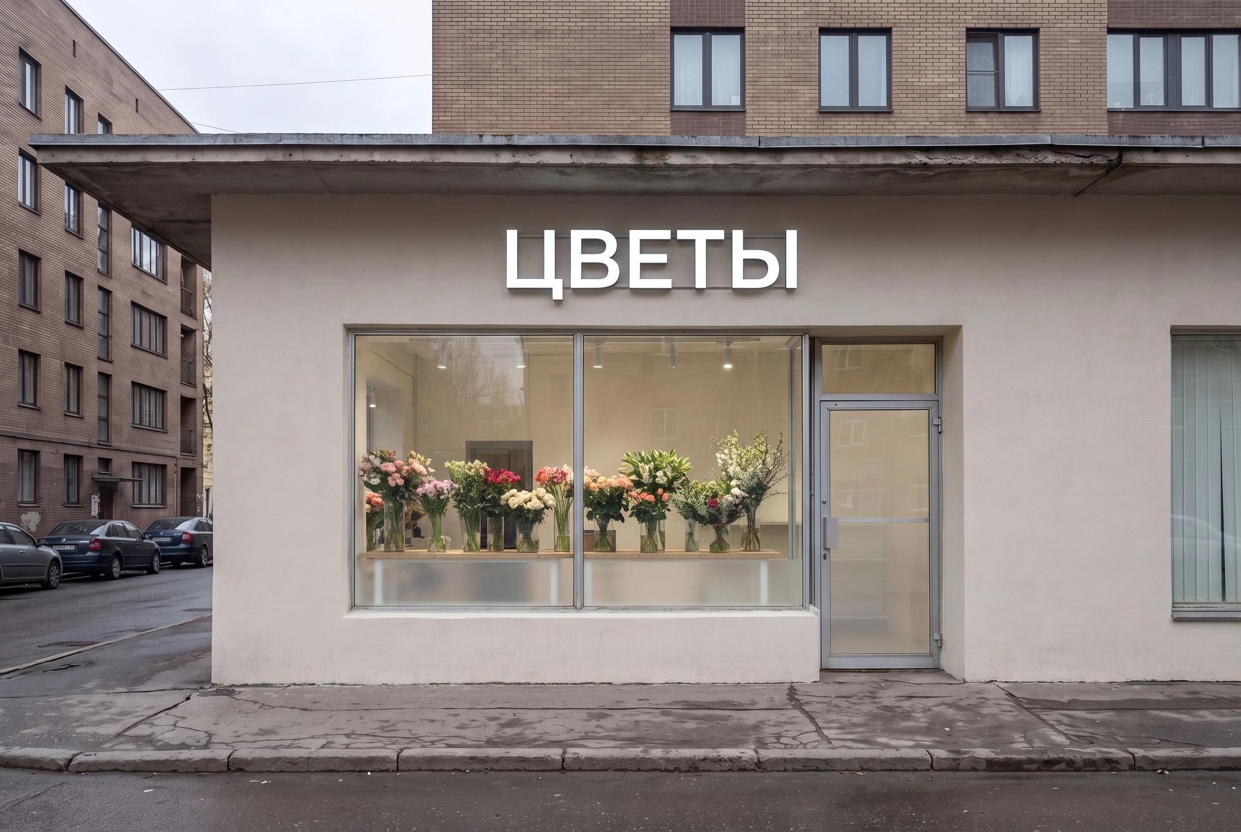 Фасад цветочного магазина Фасад цветочного магазина — фасад, AI-визуализация по фото