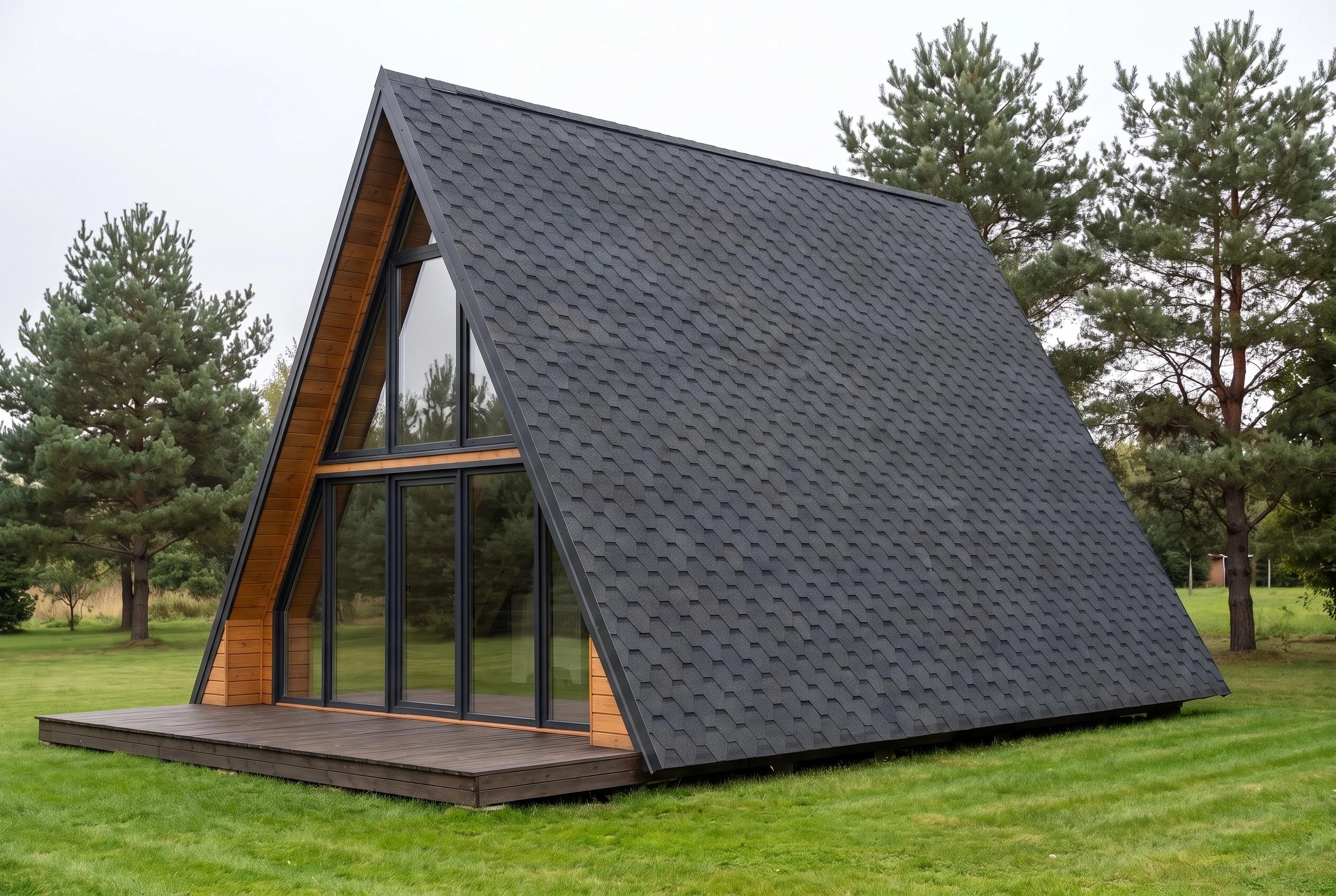 Фасад дома A-frame Фасад дома A-frame — фасад, AI-визуализация по фото