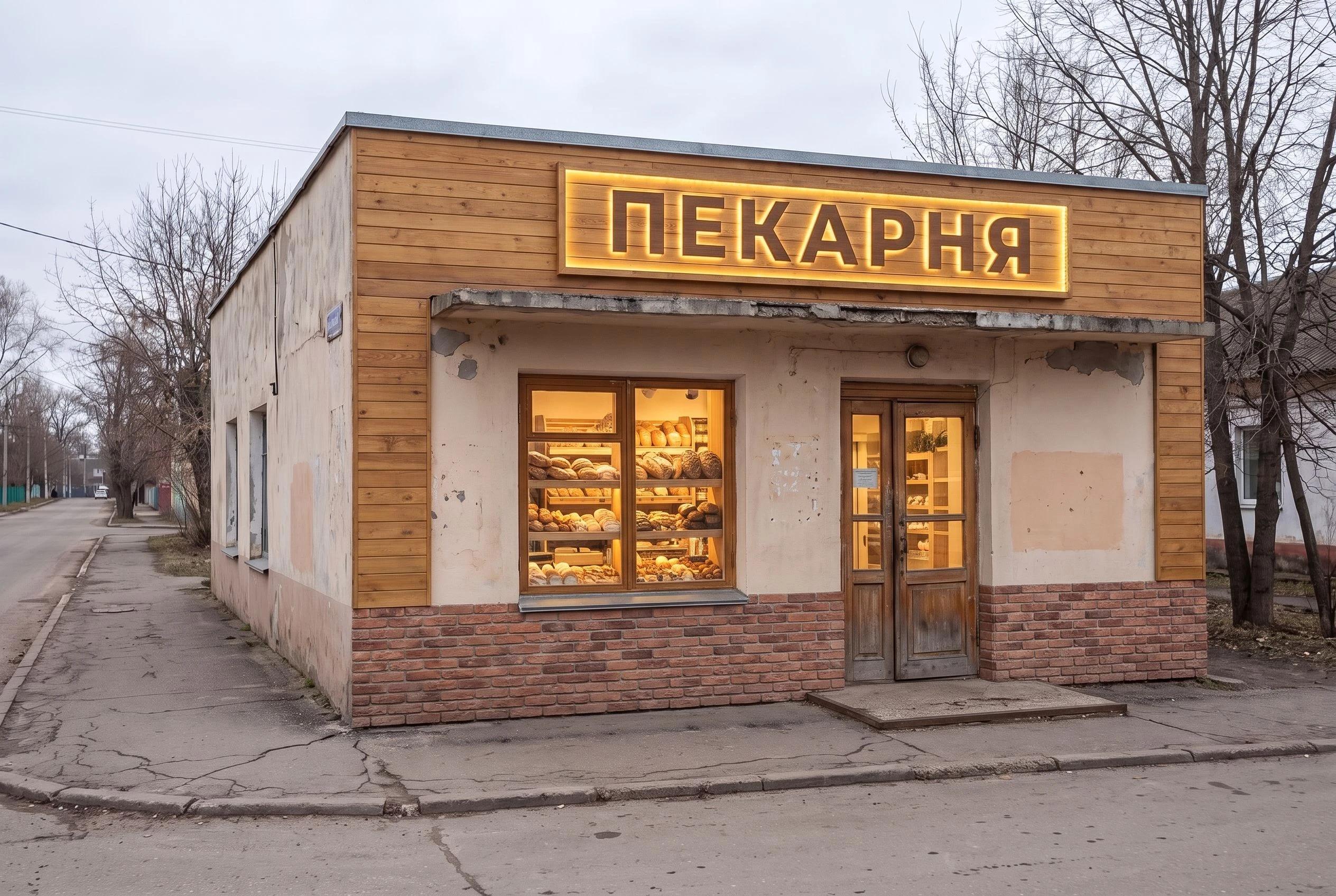 Фасад пекарни Фасад пекарни — фасад, AI-визуализация по фото