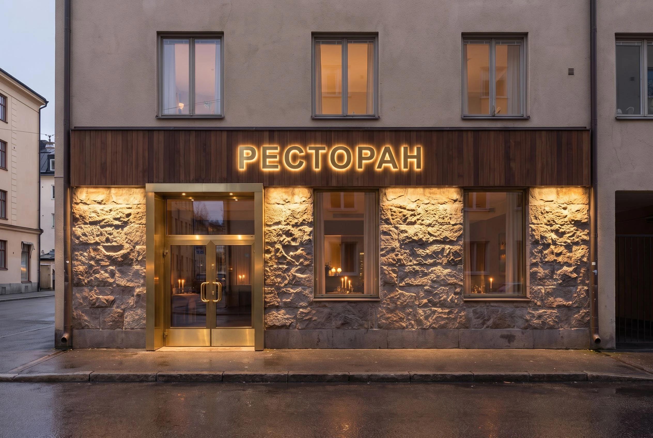 Фасад ресторана Фасад ресторана — фасад, AI-визуализация по фото