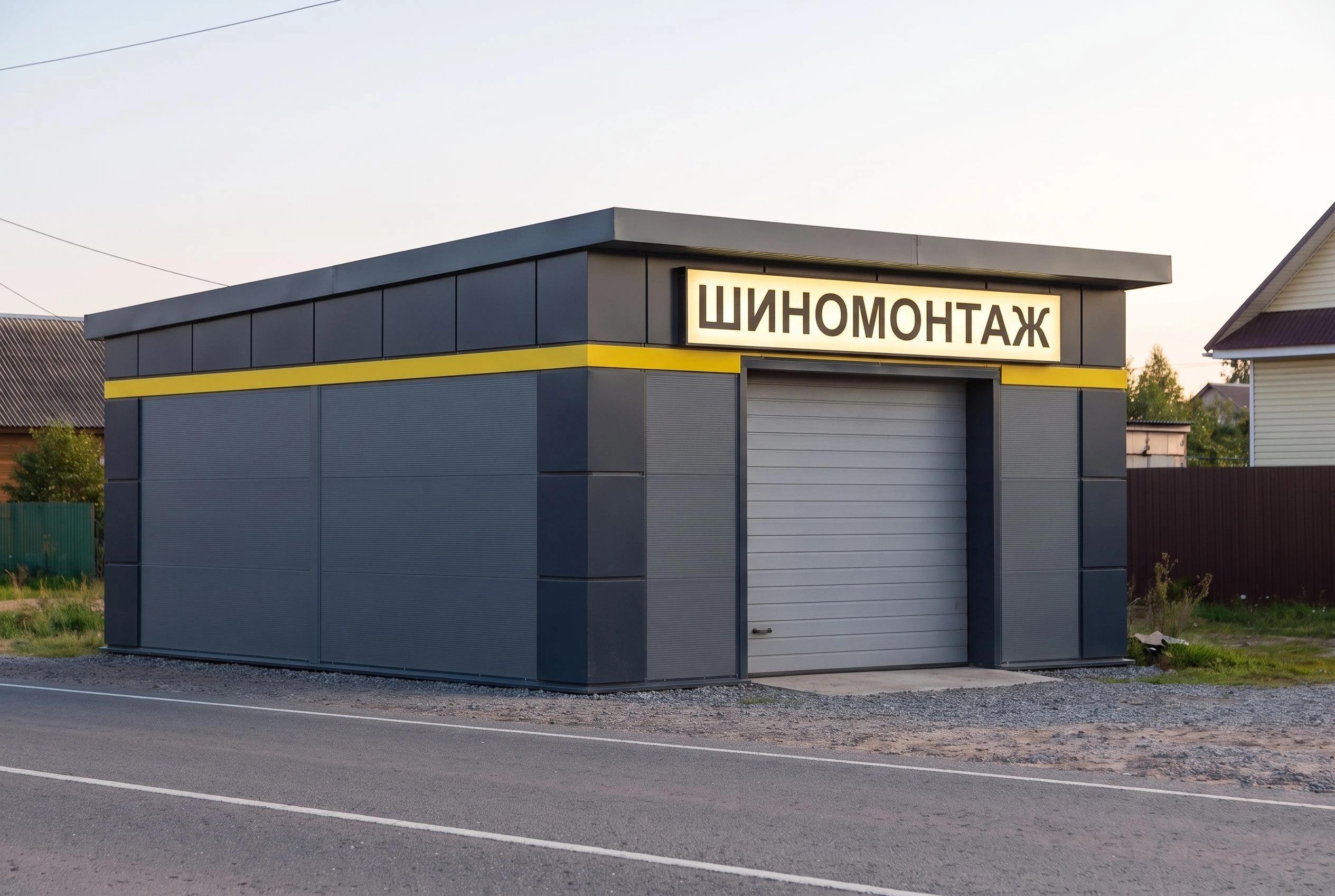 Фасад шиномонтажа Фасад шиномонтажа — фасад, AI-визуализация по фото