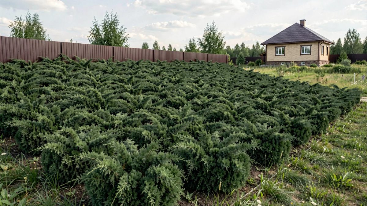Казацкий можжевельник на дальнем откосе участка — там, где не ходят дети и собака